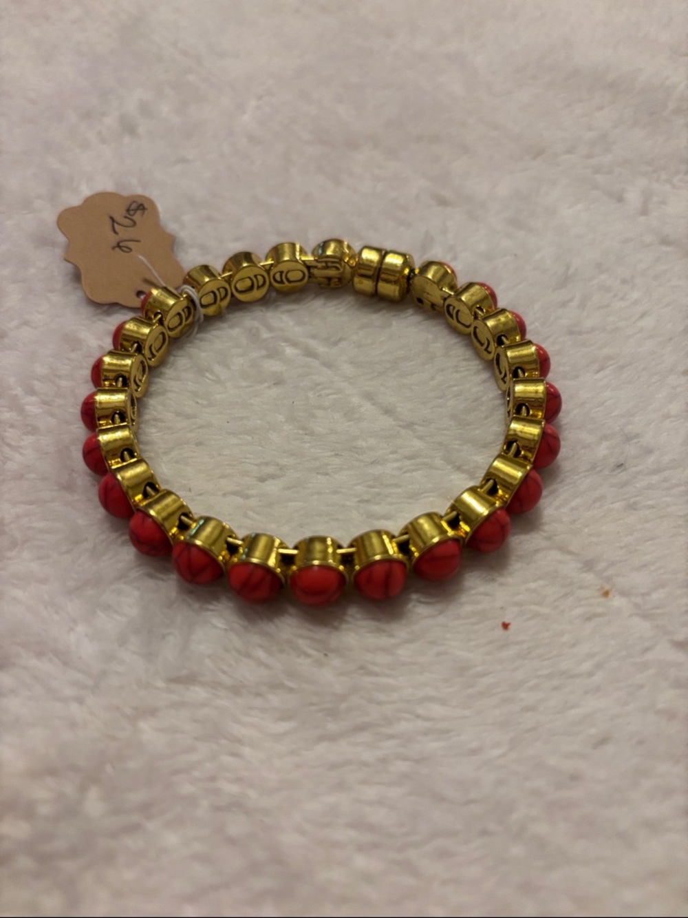 Plunder Gold and Pink Bead Stretch Bracelet